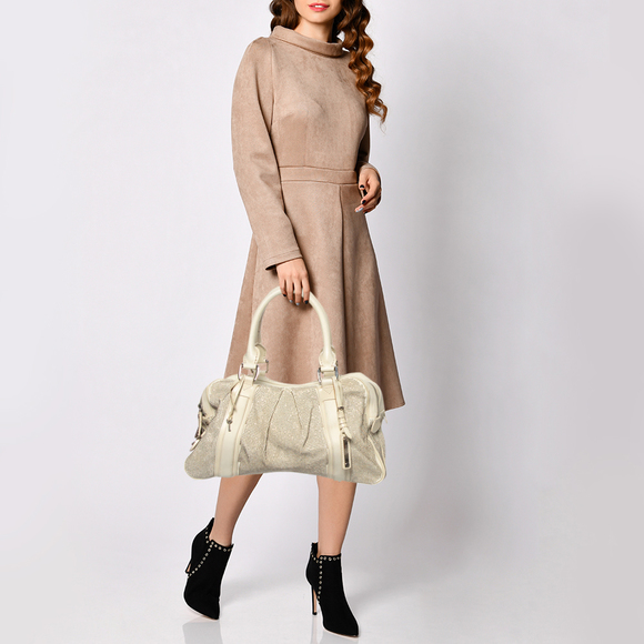 BURBERRY Off White Leather Studded Ashbury Knight Satchel - Picture 2 of 9